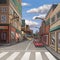 Street Scene. Retro Backdrop. Concept Art