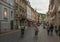 Street with shops and buildings in the historic old town, Freiburg, Germany