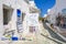 Street with shops for tourists in Chora town in Folegandros Island, Greece