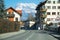 Street in a small town in the Alps, France.