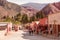 Street with souvenir shops and tourists in Purmamarca