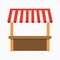 Street stall with awning. Kiosk with wooden rack. Vector.