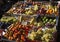 Street stall fruits. Wooden boxes with fruit inside