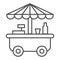 Street stall on wheels thin line icon, market concept, Street sale cart sign on white background, Fast street food cart