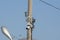 Street surveillance camera mounted on a pole with LED spotlights