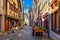 Street with timber framing houses in Rouen, Normandy, France.