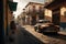 A Street in a town in a cubanic look with a lot of old rusty cars and no people created with generative AI technology