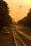 Street with tracks at sunset