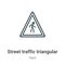 Street traffic triangular signal with a walker outline vector icon. Thin line black street traffic triangular signal with a walker