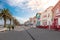 Street with typical striped fishing houses Costa Nova, Aveiro, Portugal