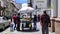 Street vender with moving cart  offers fruit, Ecuador