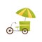 Street vendor bicycle cart with umbrella. Traditional Asian mobile stall. Travel to Vietnam. Flat vector design