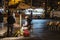 Street vendor of chestnuts at night in Rome, Italy