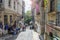 A street vendor on a narrow hilly street in Istanbul Turkey