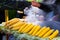 Street vendor selling hot sweet corn