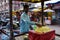 Street vendor selling pineapple fruit in Indian street market