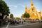 Street view with caathedral and monument in Rouen, France