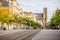 Street view with cathedral in Reims city, France