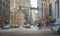 Street view of Chicago downtown under elevated train station in Chicago,USA