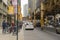 Street view of Chicago downtown under elevated train station in Chicago,USA