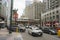 Street view of Chicago downtown under elevated train station in Chicago,USA