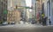 Street view of Chicago downtown under elevated train station in Chicago,USA