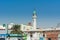 Street view of the city of Jeddah, Kingdom of Saudi Arabia with background of Muslim mosque in Jeddah, Saudi Arabia