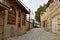 Street view on cobblestone Huseynov street, the main street of Lahic mountainous village of Azerbaijan