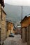 Street view on cobblestone Huseynov street, the main street of Lahic mountainous village of Azerbaijan