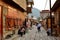 Street view on cobblestone Huseynov street, the main street of Lahic mountainous village of Azerbaijan