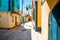 Street view with colorful old houses in Greece