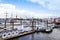 Street view of Cruise ship in the harbor of Hamburg, germany