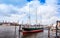 Street view of Cruise ship in the harbor of Hamburg, germany