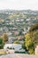 Street and view of hills in Laguna Beach, Orange County, California