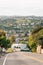 Street and view of hills in Laguna Beach, Orange County, California