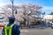 Street view of Kakunodate in springtime cherry blossom season sunny day morning