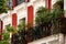 Street view looking up at apartment block in city Madrid