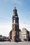 Street view with Munttoren tower, Amsterdam, the Netherlands