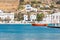 Street view of Mykonos Island landmarks of Greece