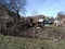 street view old ruined houses spring time in the Minsk Belarus blue sky background