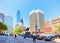 Street view with Penn Center and skyline with skyscrapers Philadelphia