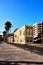 Street view Plaza Puerta del Mar close to port and promenade maritime of Alicante,Spain.