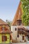 Street view of Sighisoara with colorful little houses
