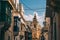 Street view in Sliema with traditional balconies, Malta