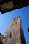 Street view in Toledo with masonry church tower, campanilla -like