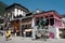 Street view with traditional house in city centre of Chamonix, famous ski resort located in Haute-Savoie, France