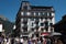 Street view with traditional house in city centre of Chamonix, famous ski resort located in Haute-Savoie, France