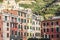 Street of village of Manarola with houses with colorful facades, typical village of Cinque Terre