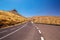 Street in vulcanic landscape of Fuerteventura Island, Canary Island, Spain, Europe.