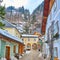 The street with waterfall, Hallstatt, Salzkammergut, Austria